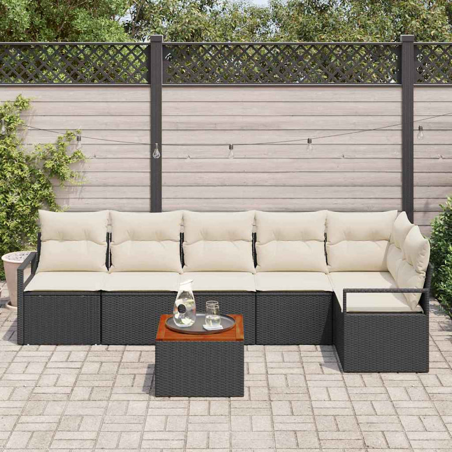 Tuinbankenset met kussen 7 pcs Zwart poly rattan