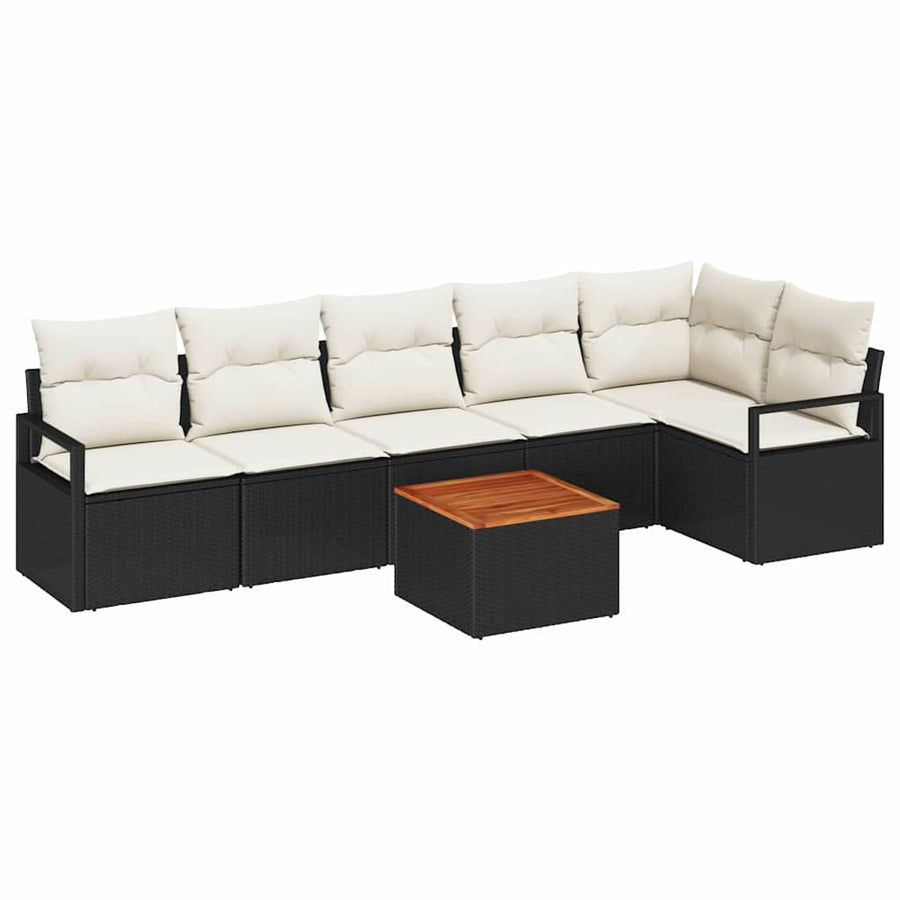 Tuinbankenset met kussen 7 pcs Zwart poly rattan