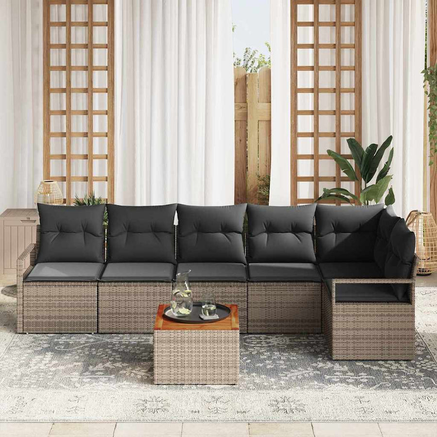 Tuinbankenset met kussen 7 pcs Grijs poly rattan