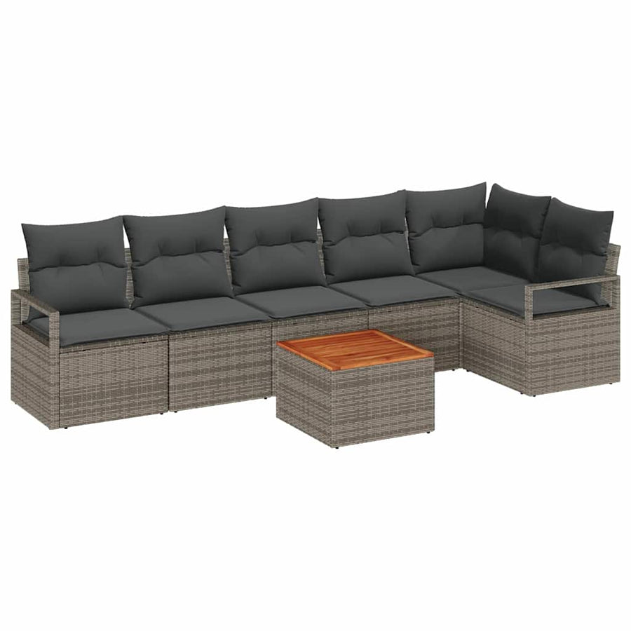 Tuinbankenset met kussen 7 pcs Grijs poly rattan