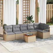 Tuinbankenset poly rattan acaciahout beige 7-delig
