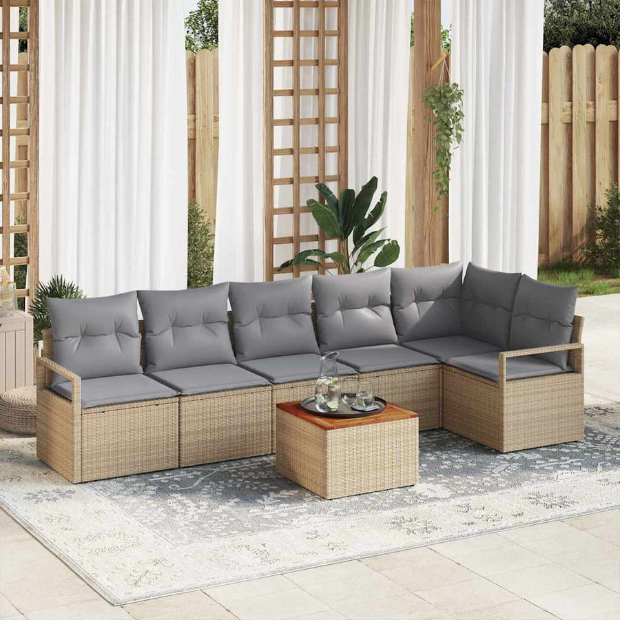 Tuinbankenset met kussen 7 pcs Beige poly rattan
