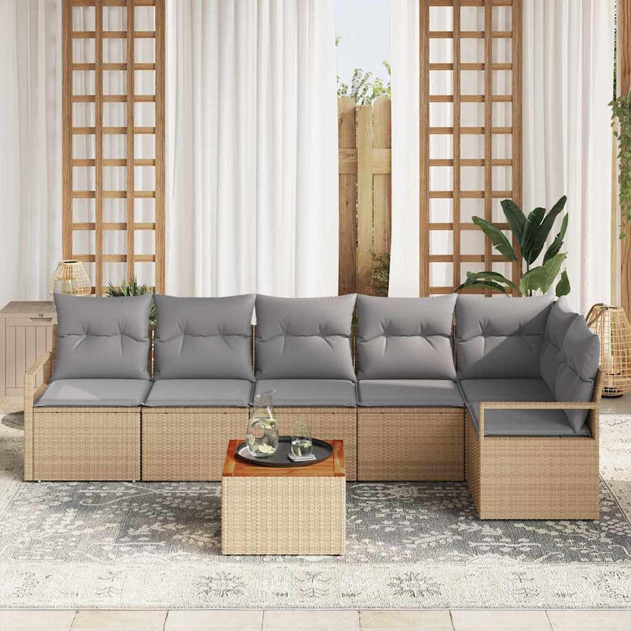 Tuinbankenset met kussen 7 pcs Beige poly rattan