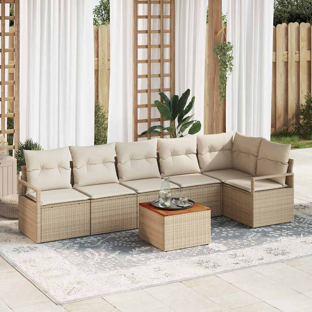 Tuinbankenset met kussen 7 pcs Beige poly rattan