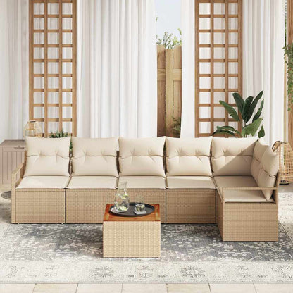 Tuinbankenset met kussen 7 pcs Beige poly rattan