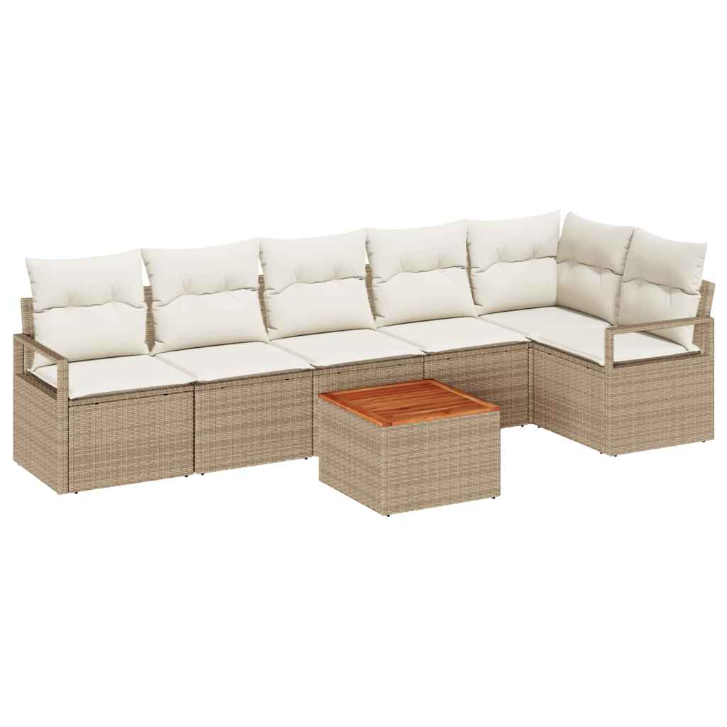 Tuinbankenset met kussen 7 pcs Beige poly rattan