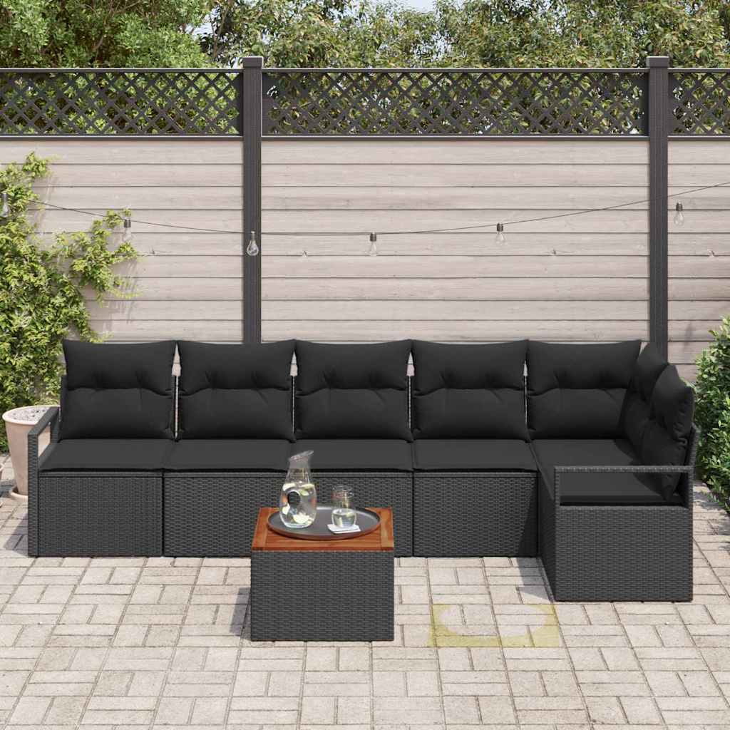 Tuinbankenset met kussen 7 pcs Zwart poly rattan