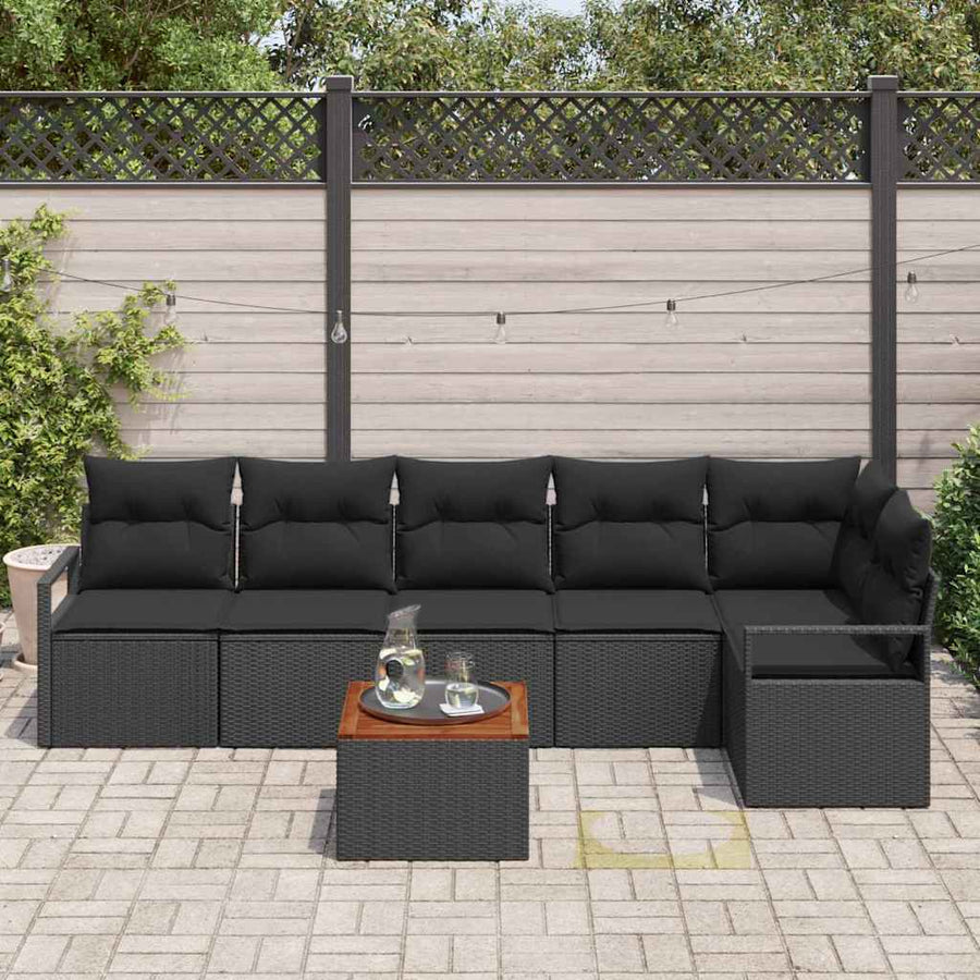 Tuinbankenset met kussen 7 pcs Zwart poly rattan