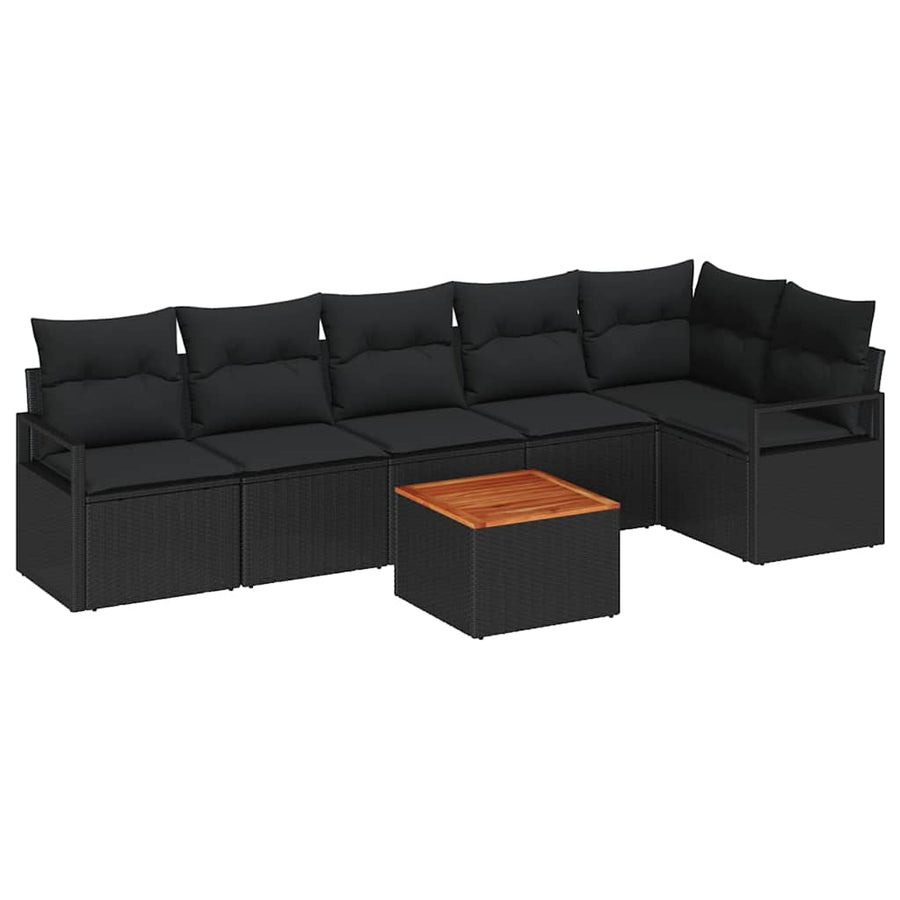 Tuinbankenset met kussen 7 pcs Zwart poly rattan