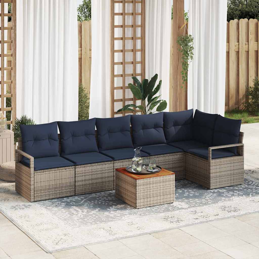 Tuinbankenset met kussen 7 pcs Grijs poly rattan