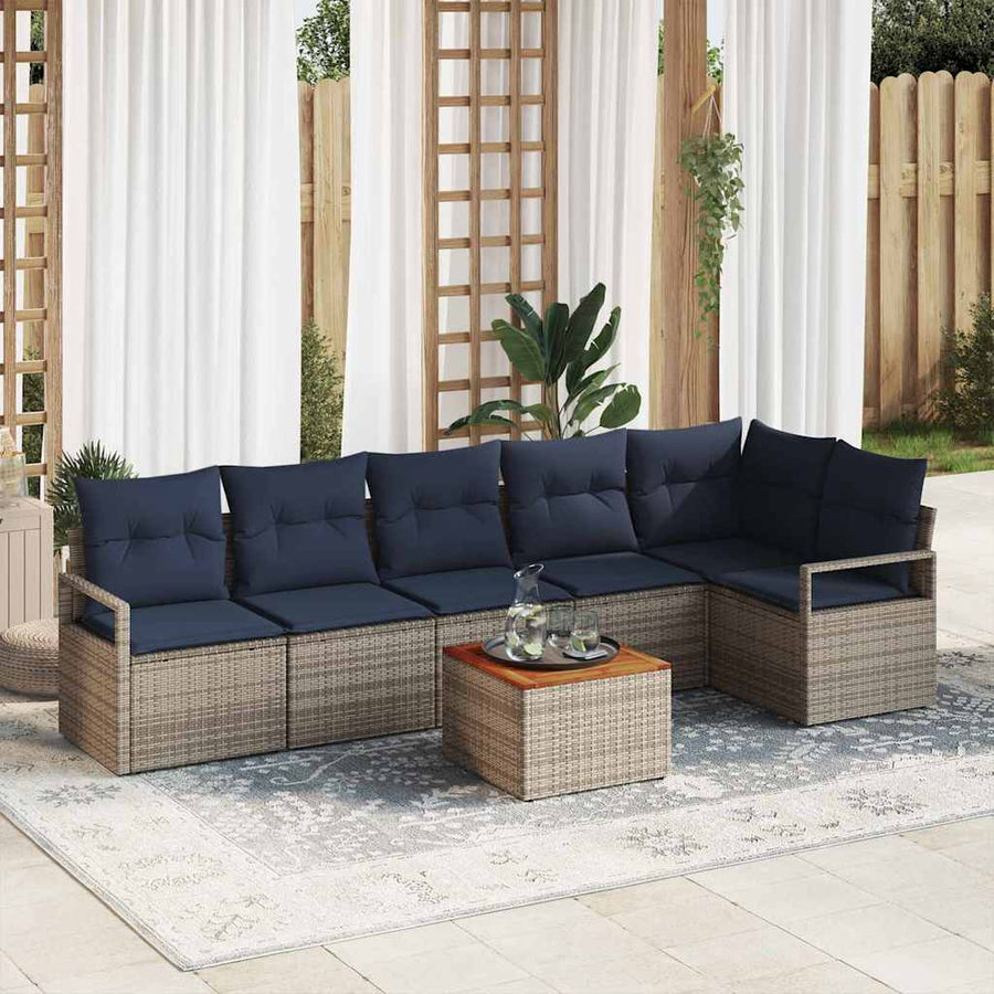 Tuinbankenset met kussen 7 pcs Grijs poly rattan