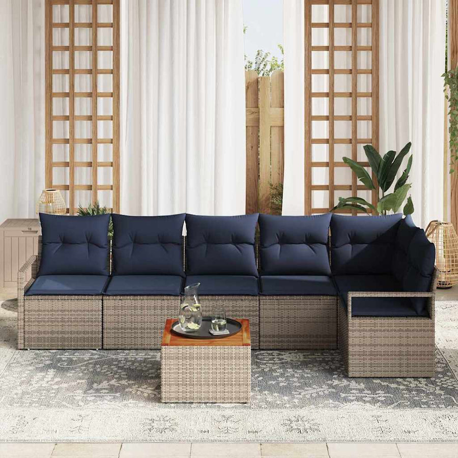 Tuinbankenset met kussen 7 pcs Grijs poly rattan