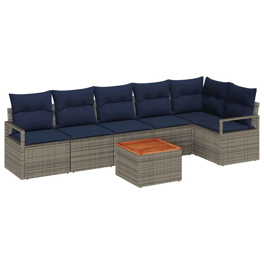 Tuinbankenset met kussen 7 pcs Grijs poly rattan