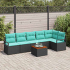 Tuinbankenset poly rattan 7-delig zwart acaciahout