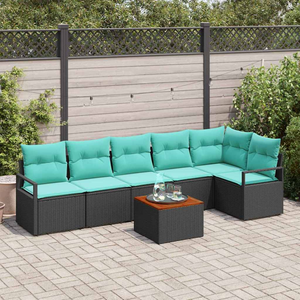 Tuinbankenset met kussen 7 pcs Zwart poly rattan
