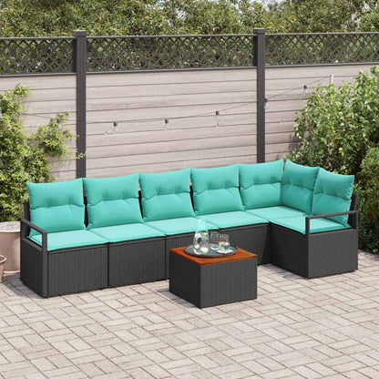 Tuinbankenset met kussen 7 pcs Zwart poly rattan