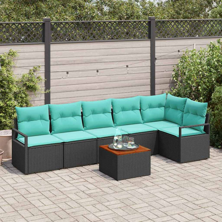 Tuinbankenset met kussen 7 pcs Zwart poly rattan