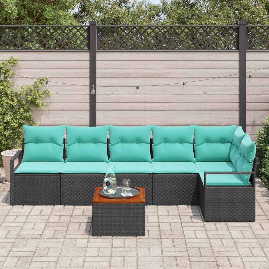 Tuinbankenset met kussen 7 pcs Zwart poly rattan