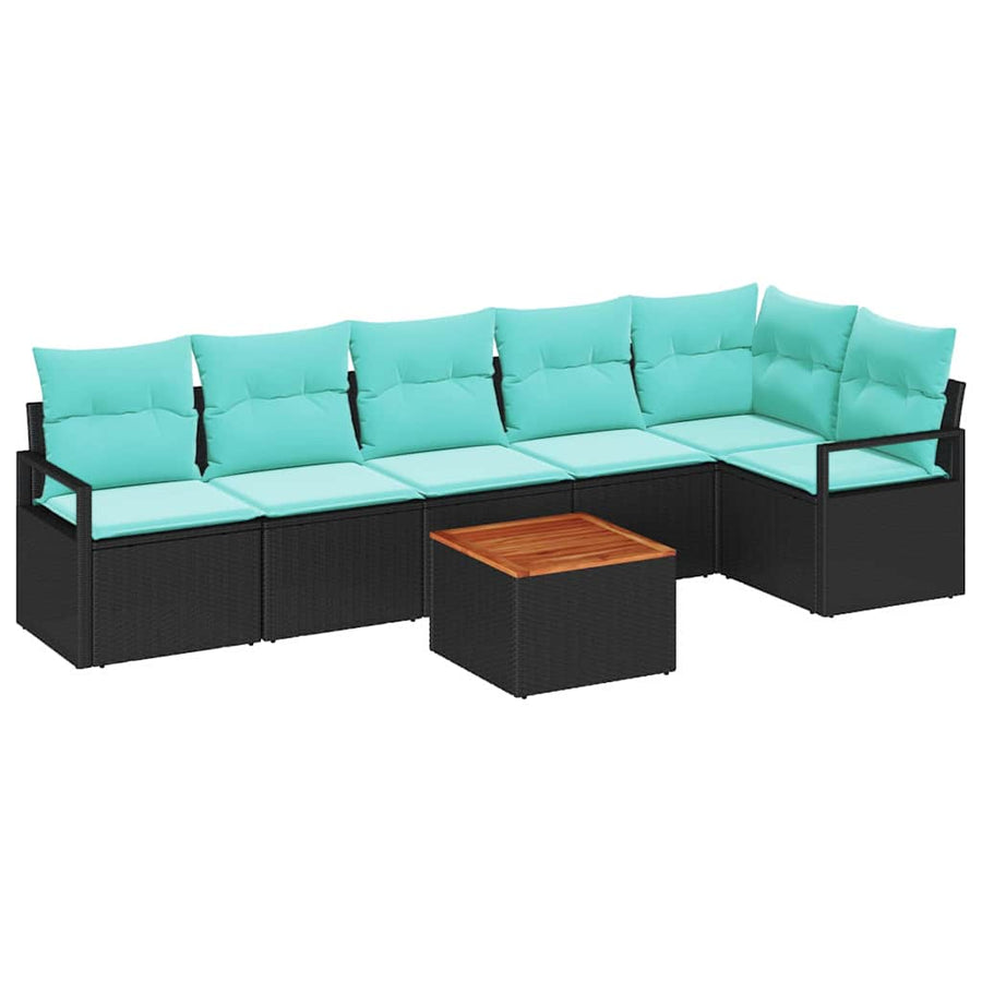 Tuinbankenset met kussen 7 pcs Zwart poly rattan