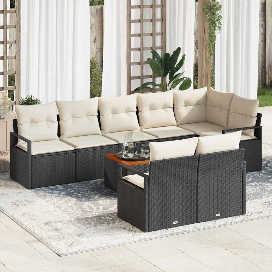 Tuinbankenset met kussen 9 pcs Zwart poly rattan