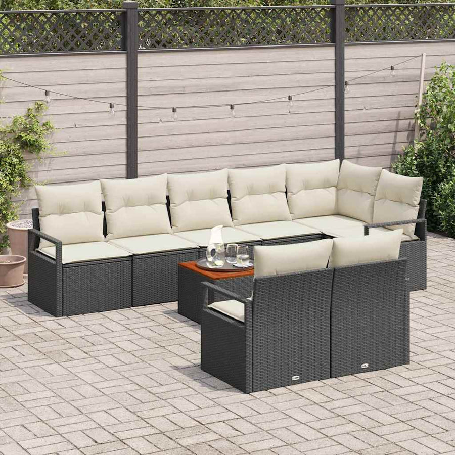 Tuinbankenset met kussen 9 pcs Zwart poly rattan