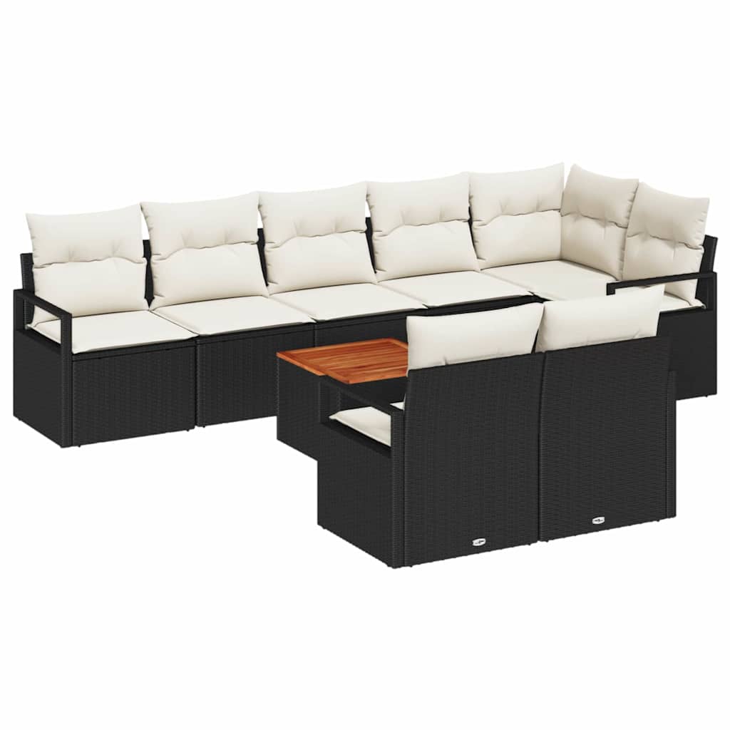 Tuinbankenset met kussen 9 pcs Zwart poly rattan