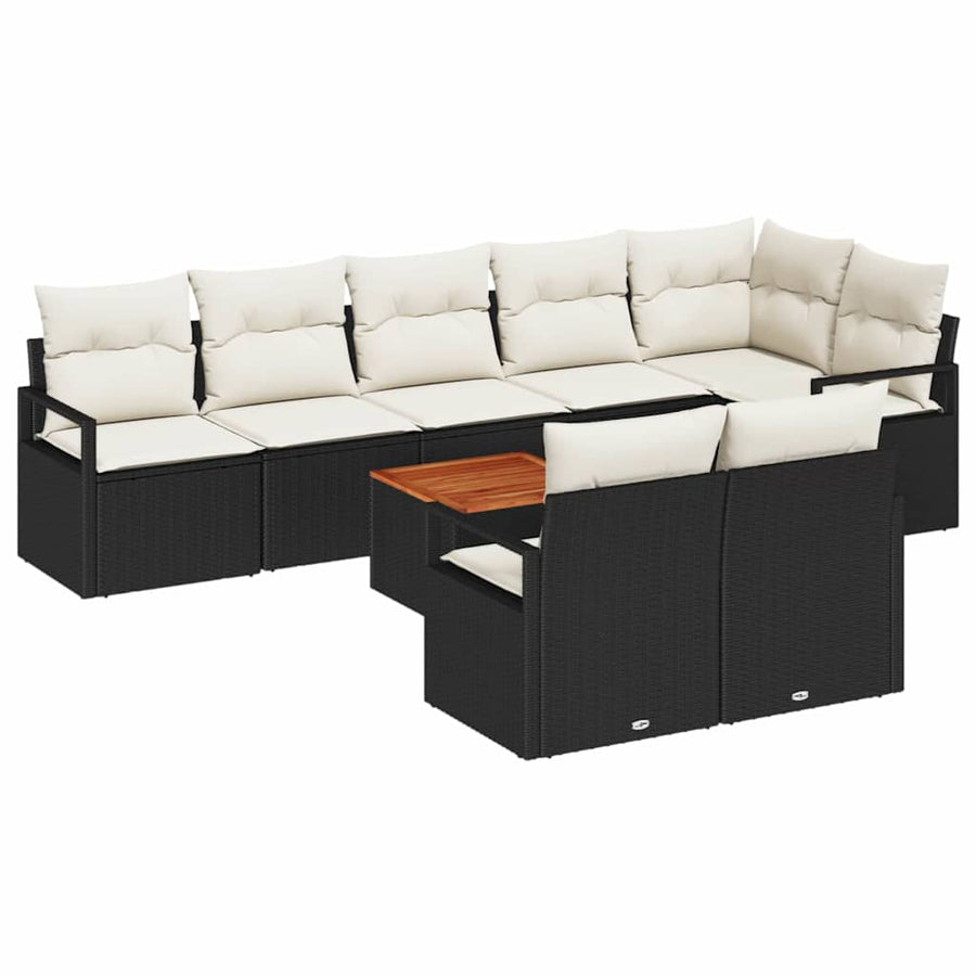 Tuinbankenset met kussen 9 pcs Zwart poly rattan