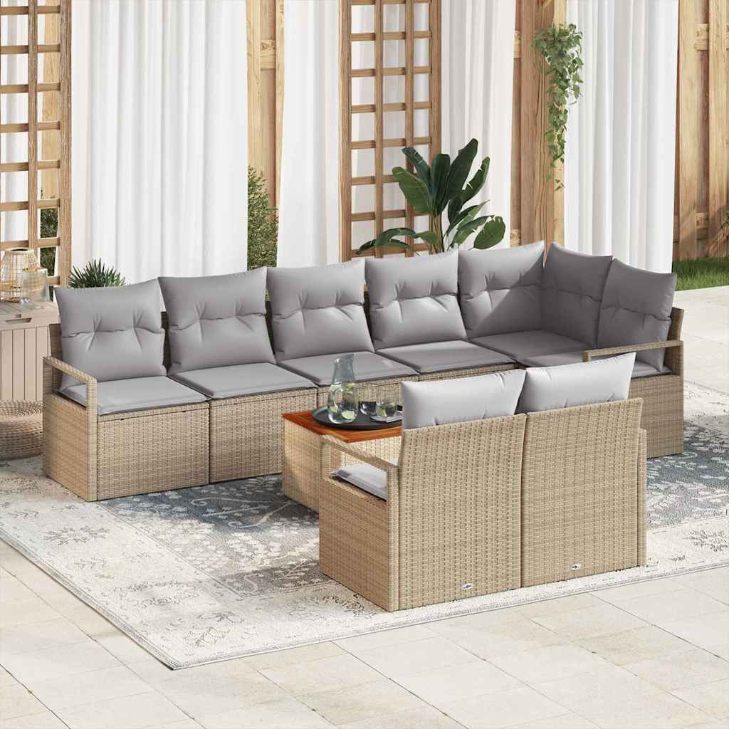 Tuinbankenset met kussen 9 pcs Beige poly rattan