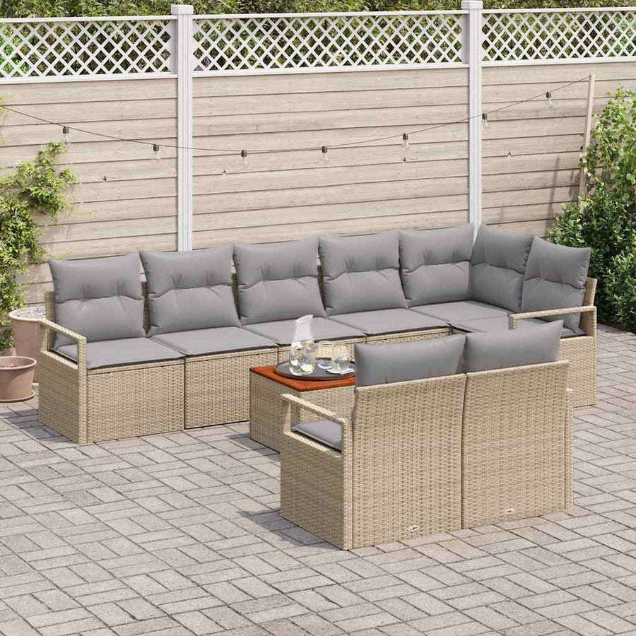 Tuinbankenset met kussen 9 pcs Beige poly rattan