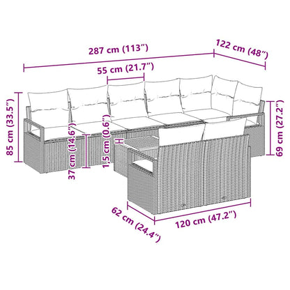 Tuinbankenset met kussen 9 pcs Beige poly rattan