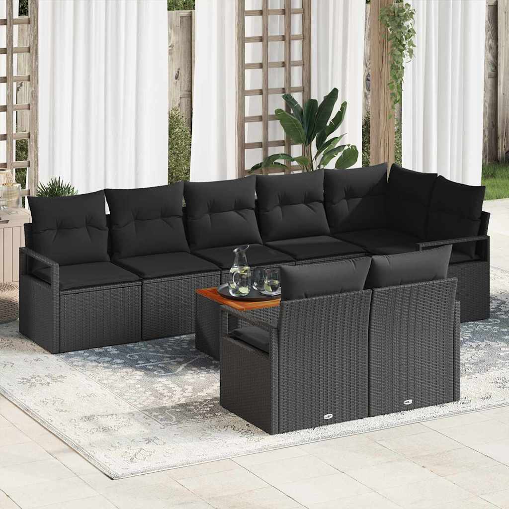 Tuinbankenset met kussen 9 pcs Zwart poly rattan
