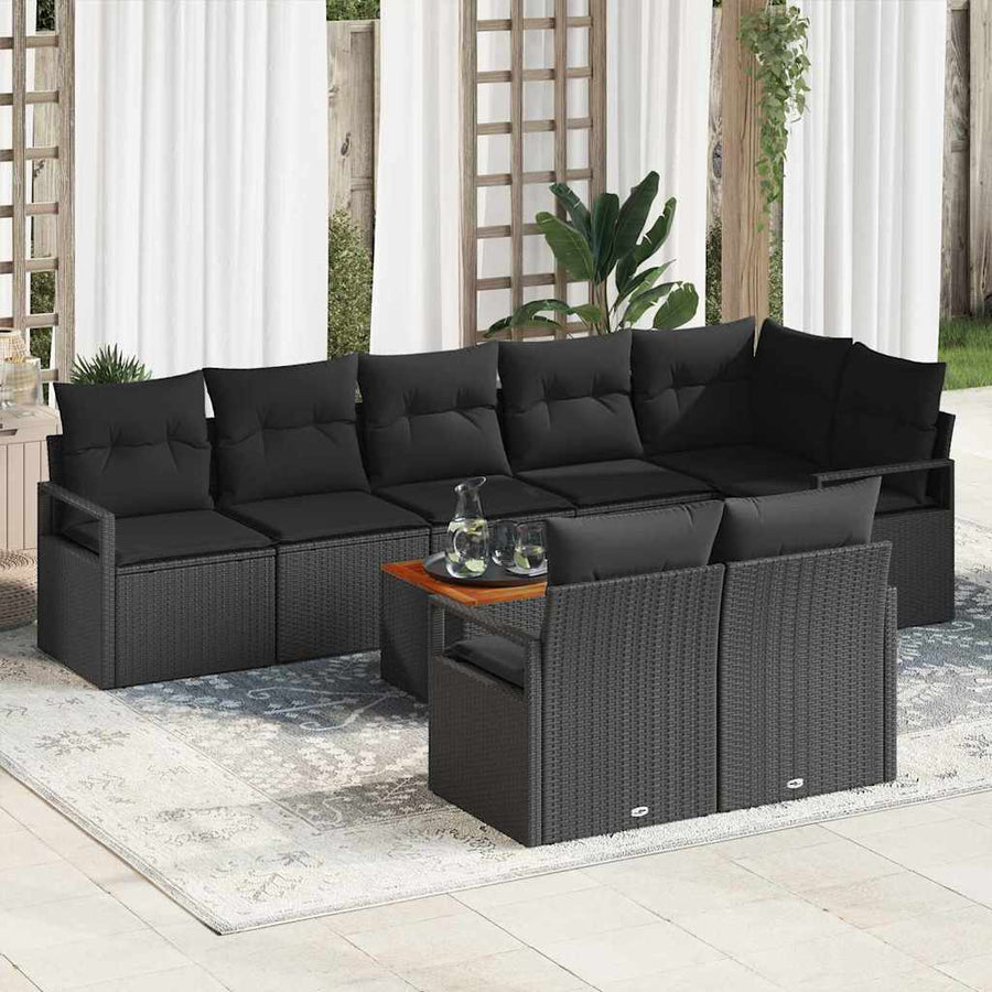 Tuinbankenset met kussen 9 pcs Zwart poly rattan