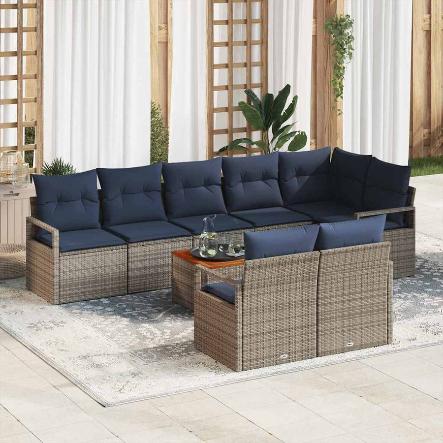 Tuinbankenset met kussen 9 pcs Grijs poly rattan