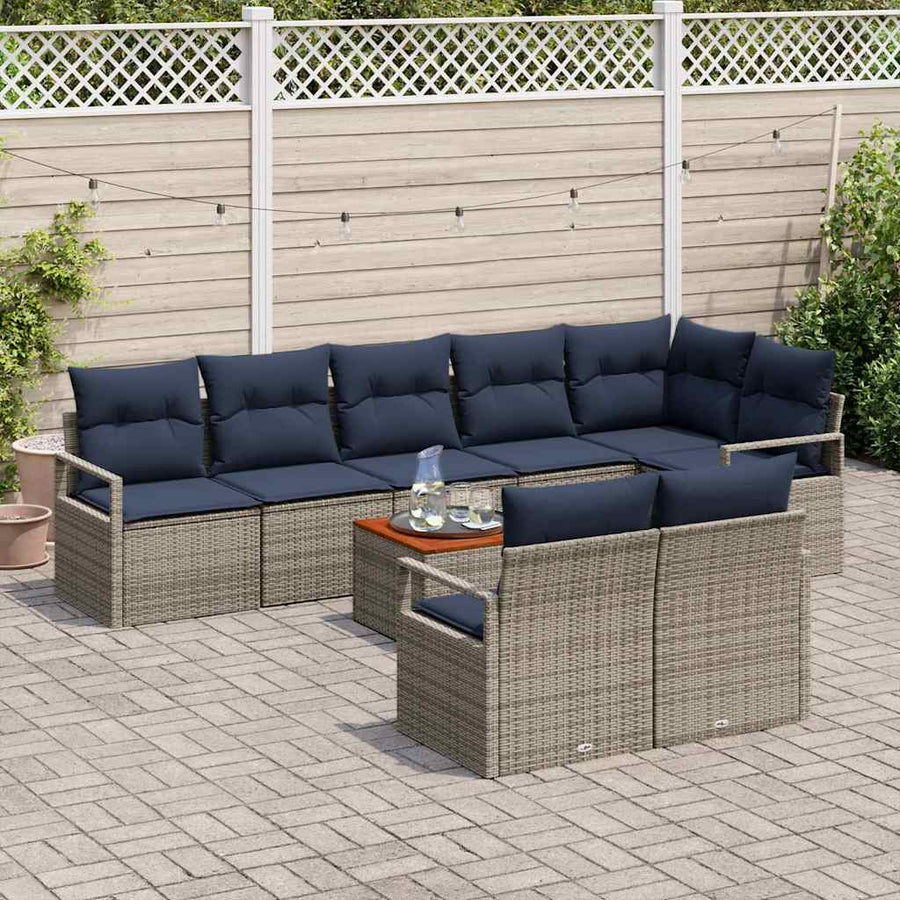Tuinbankenset met kussen 9 pcs Grijs poly rattan