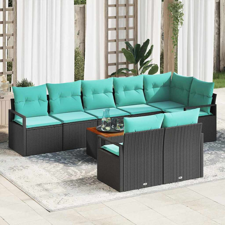 Tuinbankenset met kussen 9 pcs Zwart poly rattan