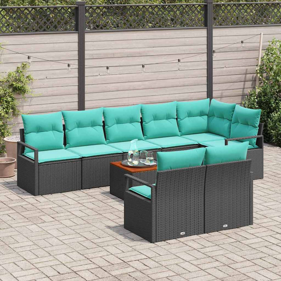 Tuinbankenset met kussen 9 pcs Zwart poly rattan