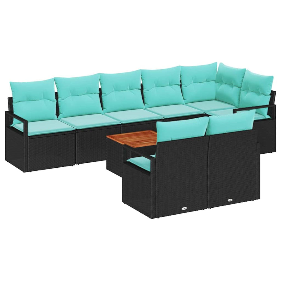 Tuinbankenset met kussen 9 pcs Zwart poly rattan