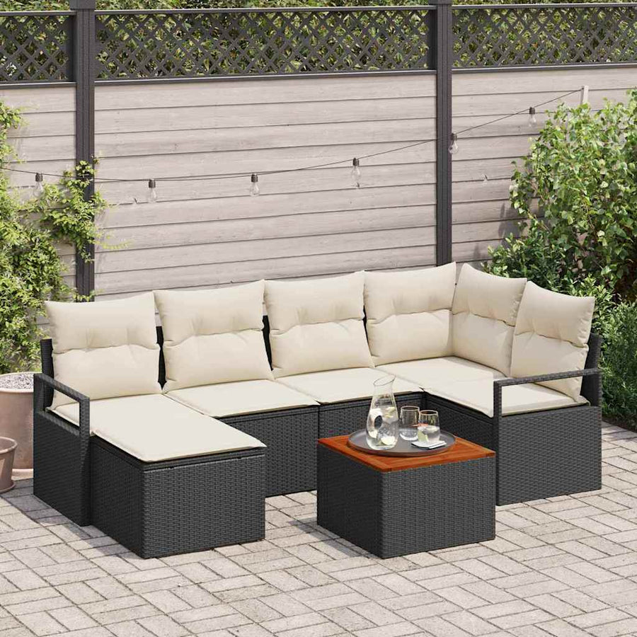 Tuinbankenset met kussen 7 pcs Zwart poly rattan