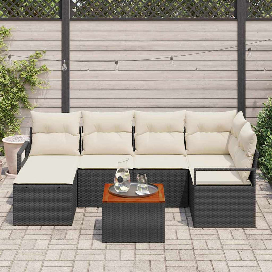 Tuinbankenset met kussen 7 pcs Zwart poly rattan