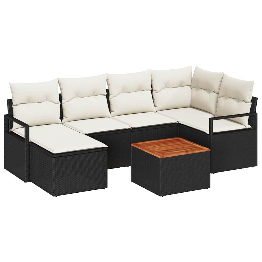 Tuinbankenset met kussen 7 pcs Zwart poly rattan
