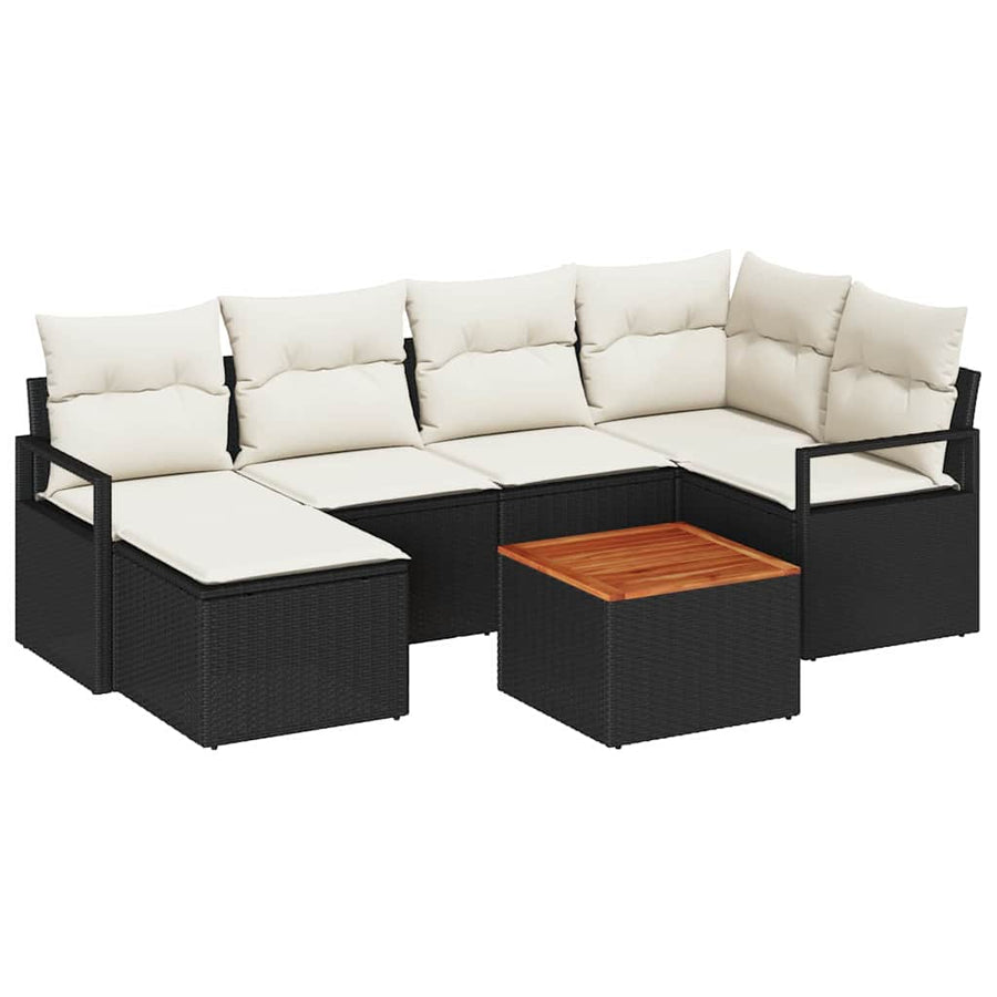 Tuinbankenset met kussen 7 pcs Zwart poly rattan