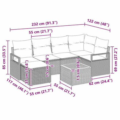 Tuinbankenset met kussen 7 pcs Zwart poly rattan