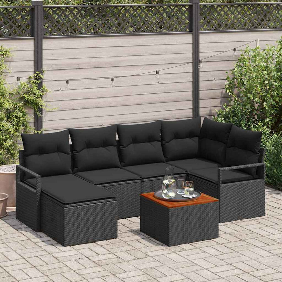 Tuinbankenset met kussen 7 pcs Zwart poly rattan