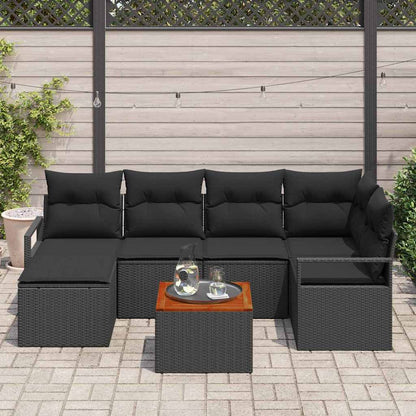 Tuinbankenset met kussen 7 pcs Zwart poly rattan