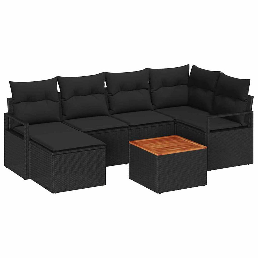 Tuinbankenset met kussen 7 pcs Zwart poly rattan