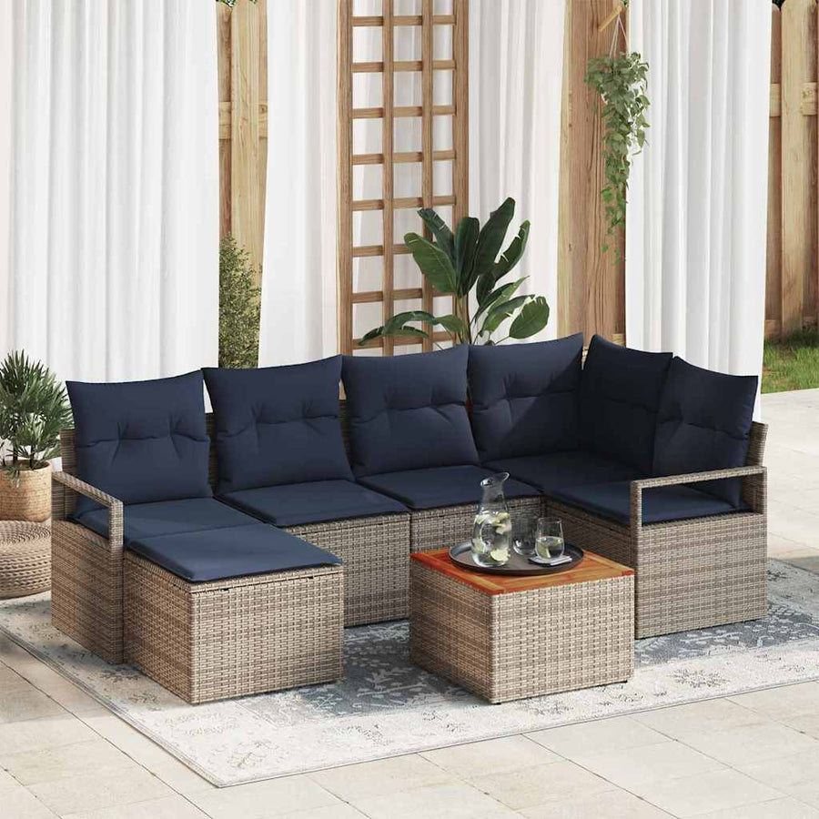 Tuinbankenset met kussen 7 pcs Grijs poly rattan