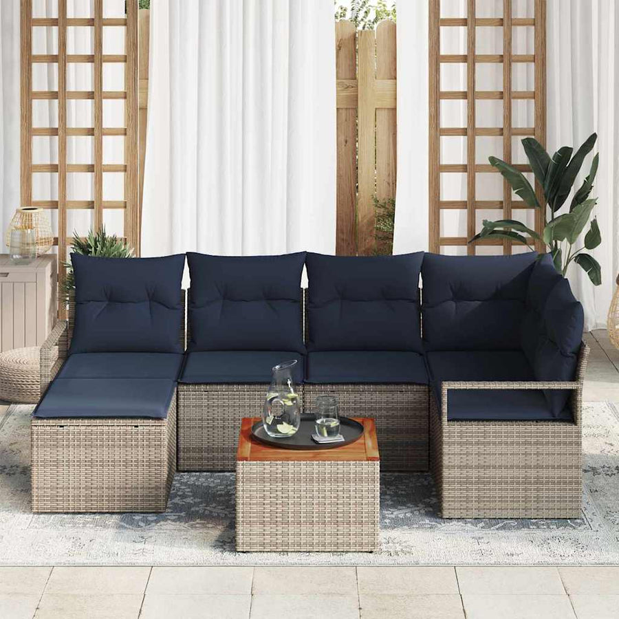 Tuinbankenset met kussen 7 pcs Grijs poly rattan