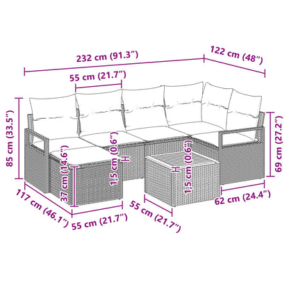 Tuinbankenset met kussen 7 pcs Grijs poly rattan