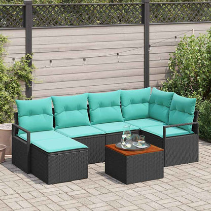Tuinbankenset met kussen 7 pcs Zwart poly rattan