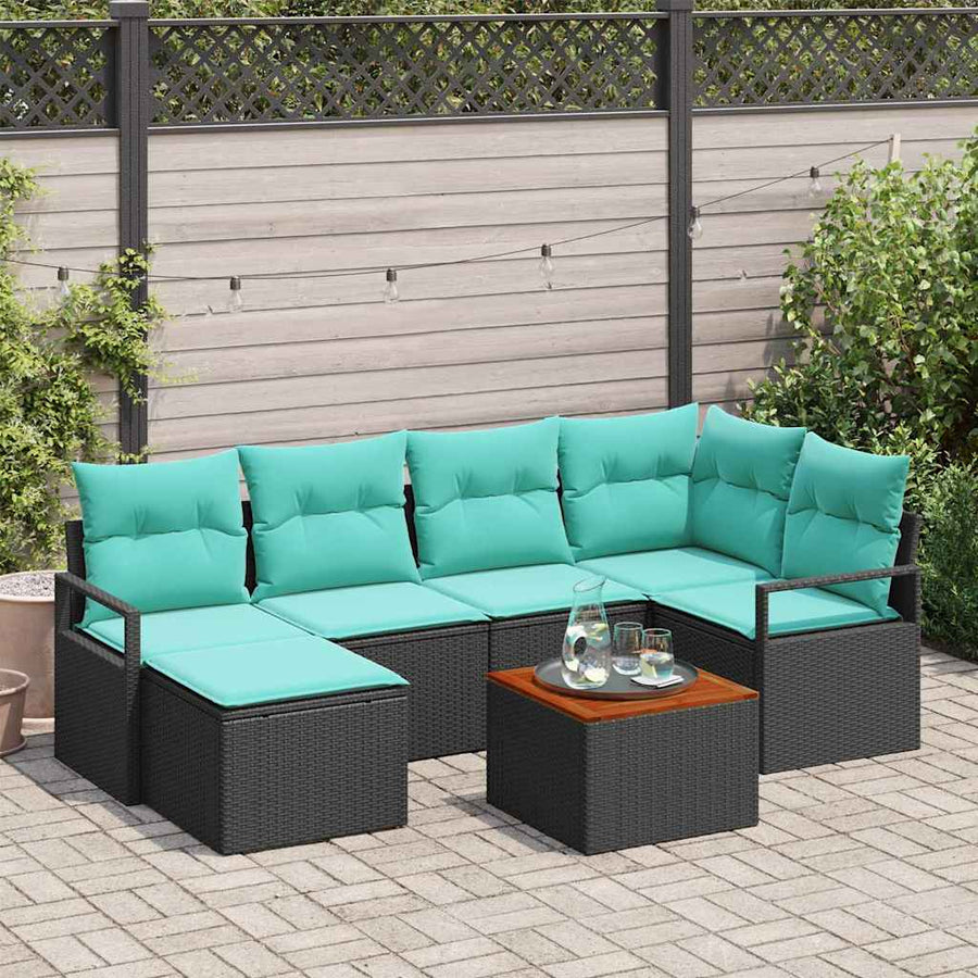 Tuinbankenset met kussen 7 pcs Zwart poly rattan